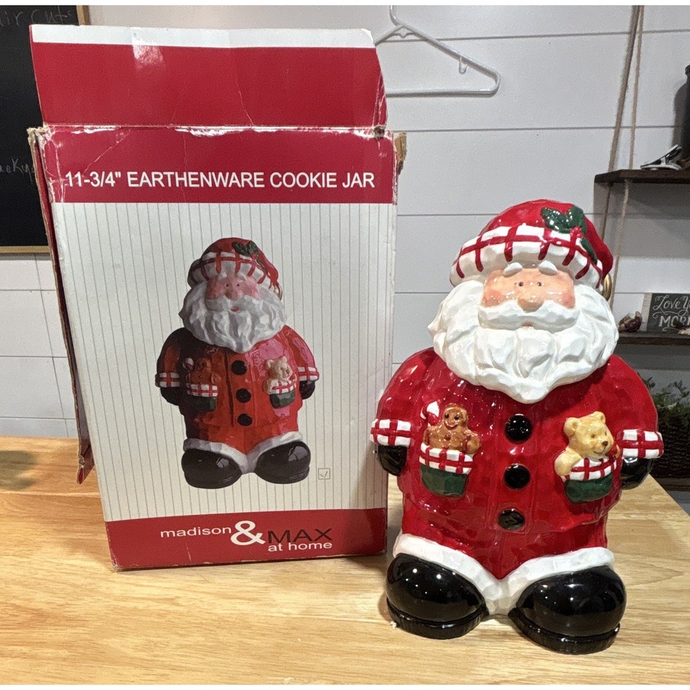 Madison & Max at Home Santa Claus Earthenware Cookie Jar 11 3/4" Red Lid